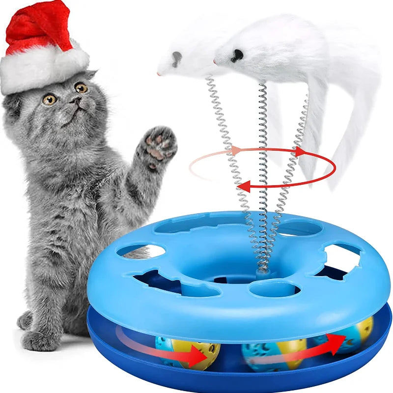 Brinquedos engraçados para gatos de interior Brinquedos interativos para gatinhos Pistas de rolo com erva-dos-gatos Brinquedo de mola para animais de estimação com bolas de exercício Rato provocador