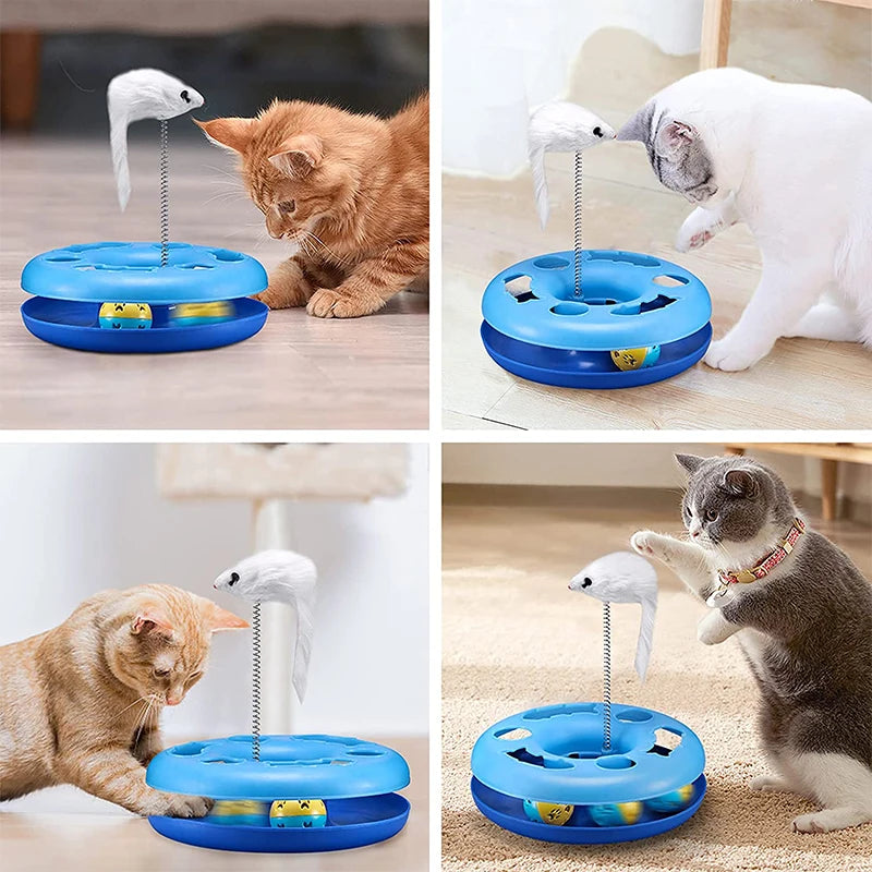 Brinquedos engraçados para gatos de interior Brinquedos interativos para gatinhos Pistas de rolo com erva-dos-gatos Brinquedo de mola para animais de estimação com bolas de exercício Rato provocador